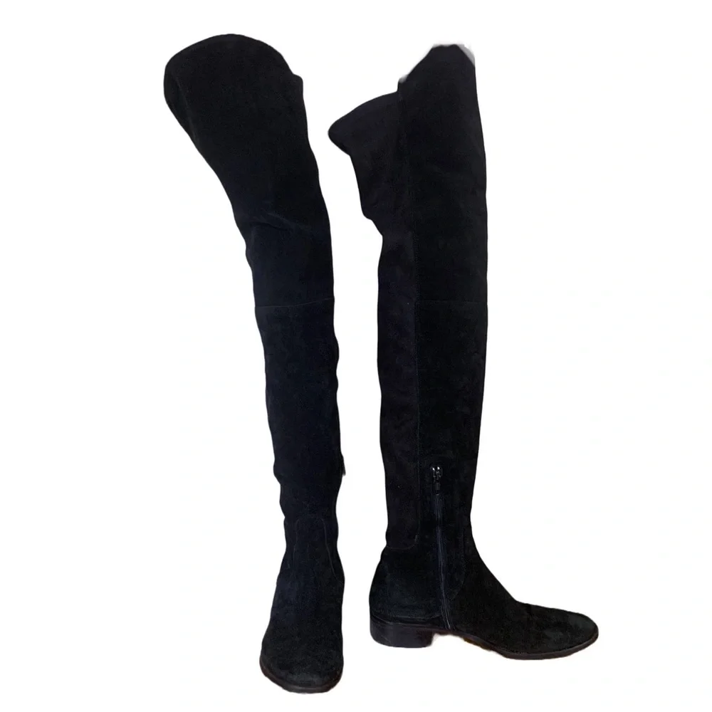 ALCHIMIA DI BALLIN BLACK SUEDE OVER THE KNEE LOW HEEL BOOTS (37.5)